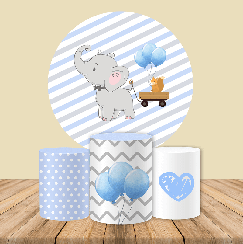 Elephant Baby Shower Birthday Backdrop Circle Backdrop Cover for Party Decoration-ubackdrop