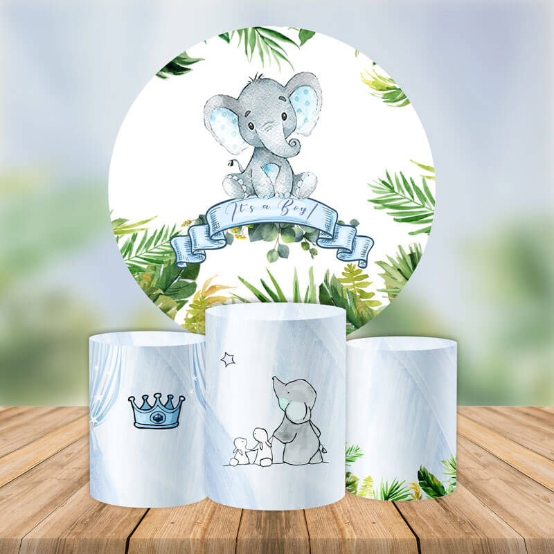 Circle Elephant Baby Shower Backdrop-ubackdrop