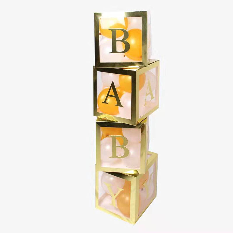 Baby Shower Boxes Party Decorations – 4pcs Transparent Balloons Boxes Décor with Letters-ubackdrop