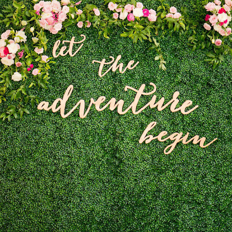 Let The Adventure Begin Greenery Wedding Backdrop-ubackdrop