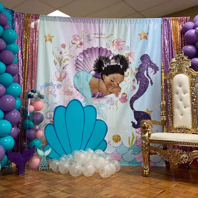Little Mermaid Baby Shower Backdrop-ubackdrop