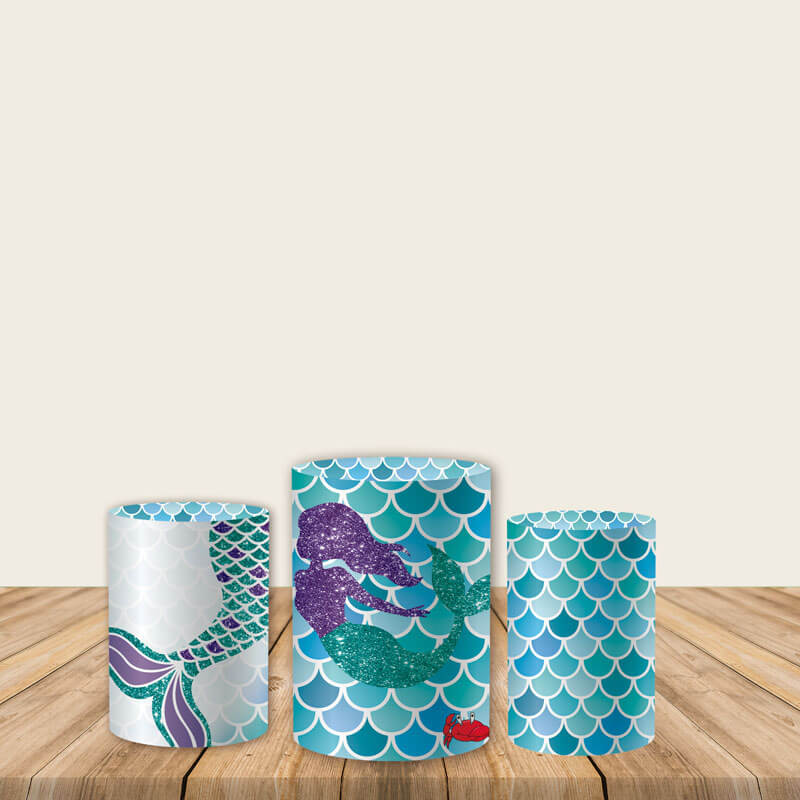 Mermaid Birthday Party Fabric Pedestal Covers-ubackdrop