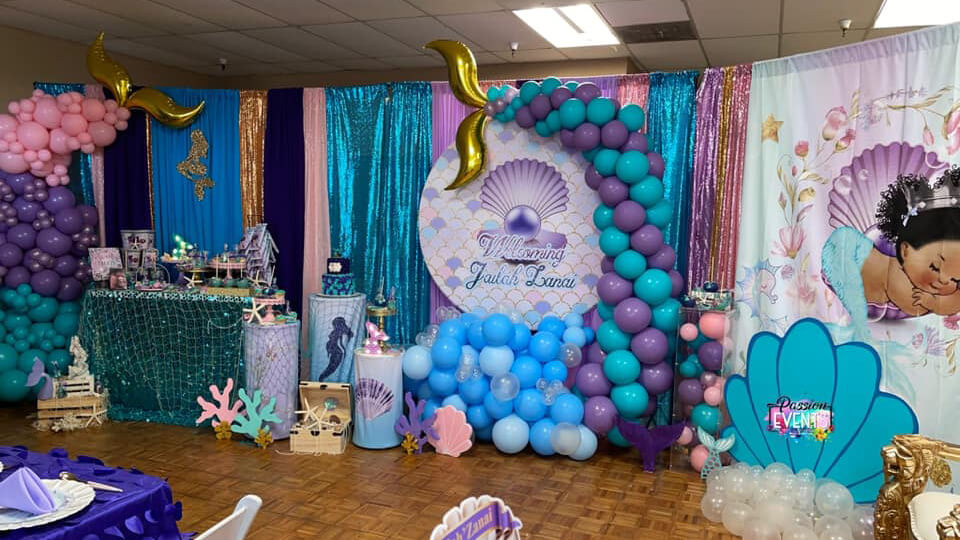Mermaid Party Round Backdrop-ubackdrop
