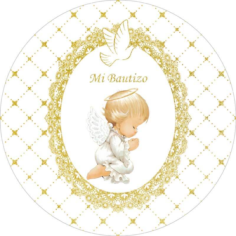 Mi Bautizo Round Backdrop Cover-ubackdrop