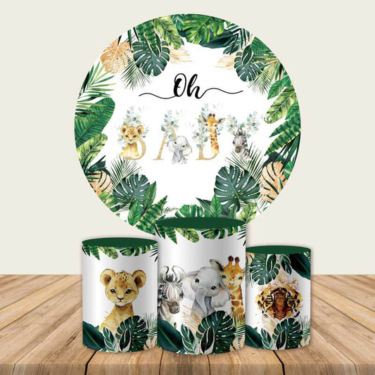 Oh Baby Jungle Baby Shower Round Backdrop Cover-ubackdrop