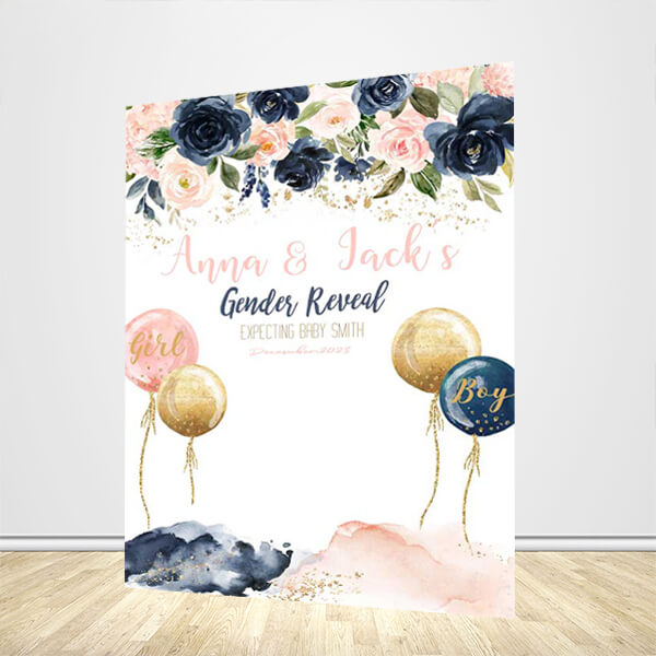 Pink Blue Floral Custom Backdrop for Baby Shower Gender Reveal Party Backdrop-ubackdrop