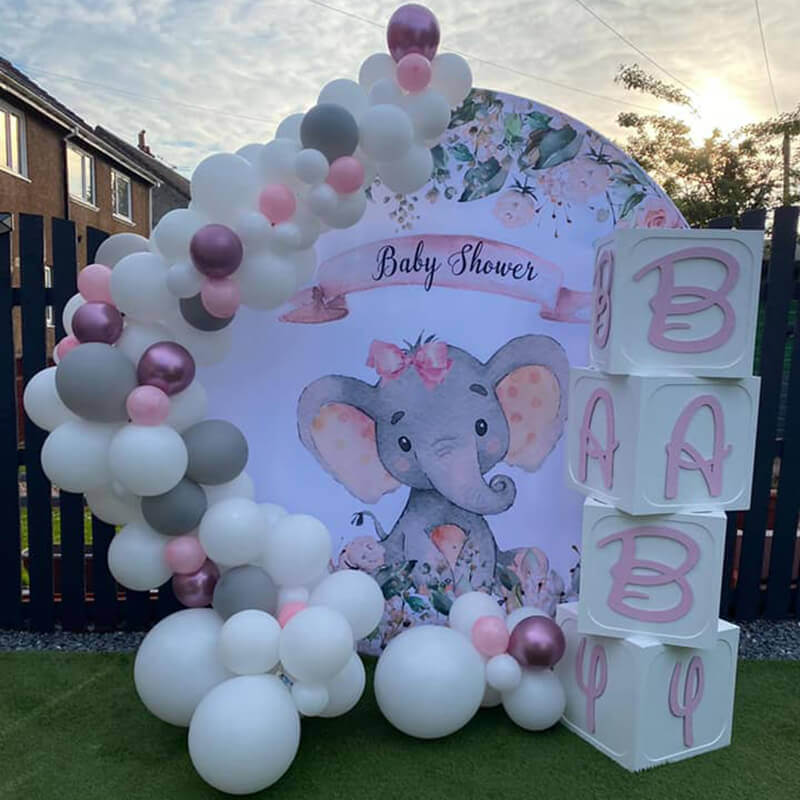 Pink Elephant Girl Baby Shower Round Backdrop Cover-ubackdrop