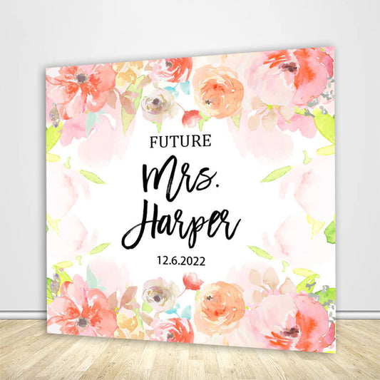 Pink Floral Custom Bridal Shower Backdrop-ubackdrop