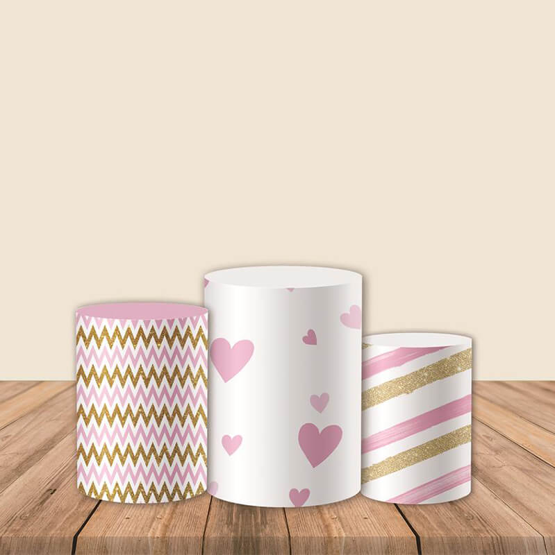 Pink White Gold Fabric Pedestal Covers-ubackdrop