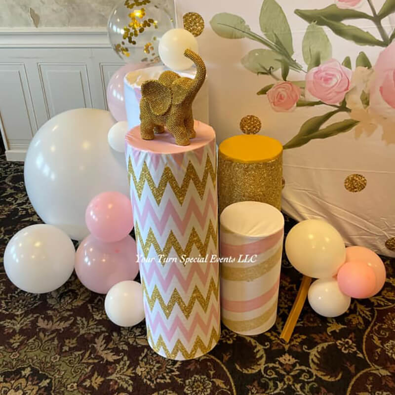Pink White Gold Fabric Pedestal Covers-ubackdrop