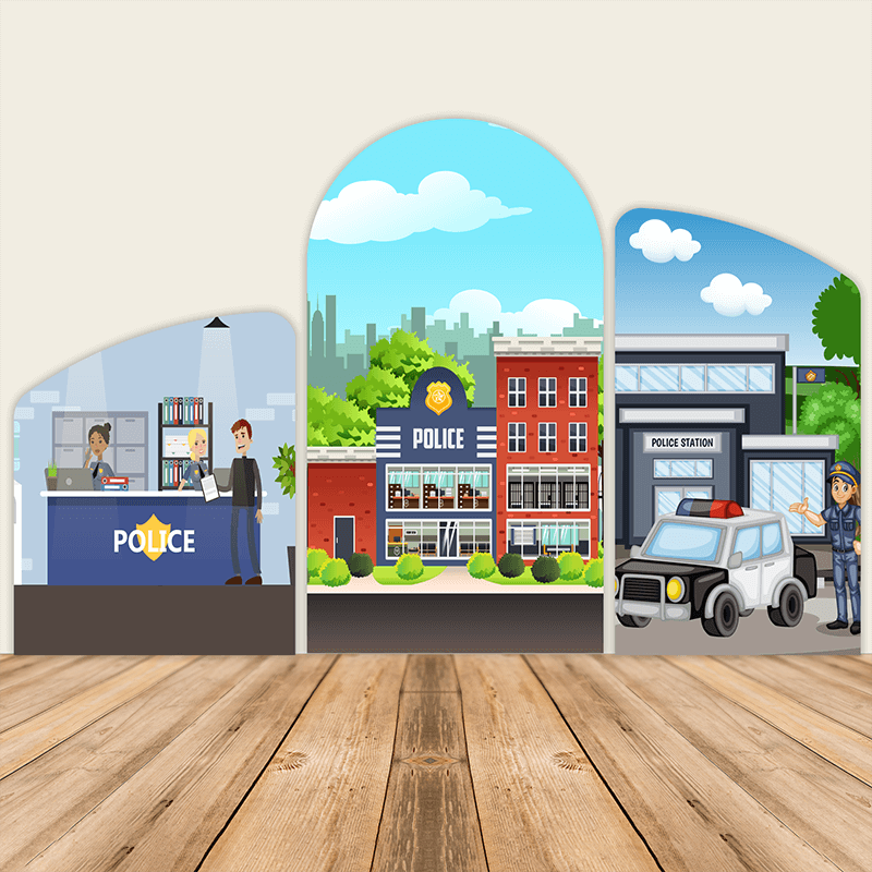 Police Station Theme Chiara Backdrop Arched Wall Covers ONLY-ubackdrop