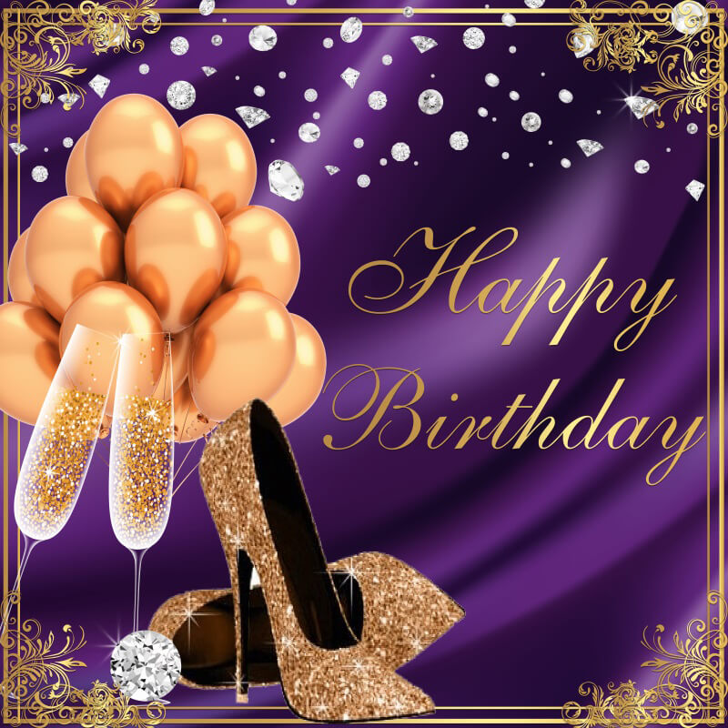 Purple Gold Birthday Backdrop High Heels Champagne-ubackdrop