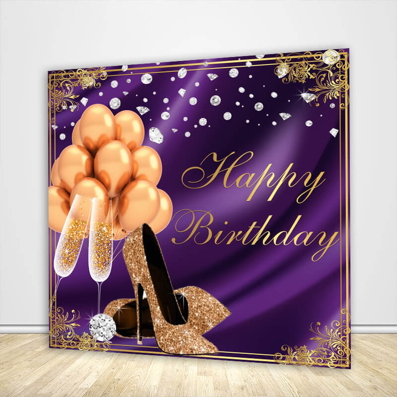 Purple Gold Birthday Backdrop High Heels Champagne-ubackdrop