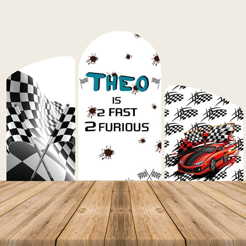 Race Car Themed Birthday Backdrop Chiara Arched Wall Covers-ubackdrop
