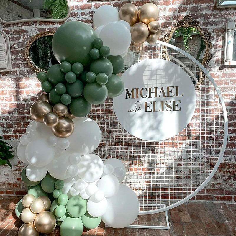 Retro Green White Gold Birthday Balloon Garland Arch Kit-ubackdrop