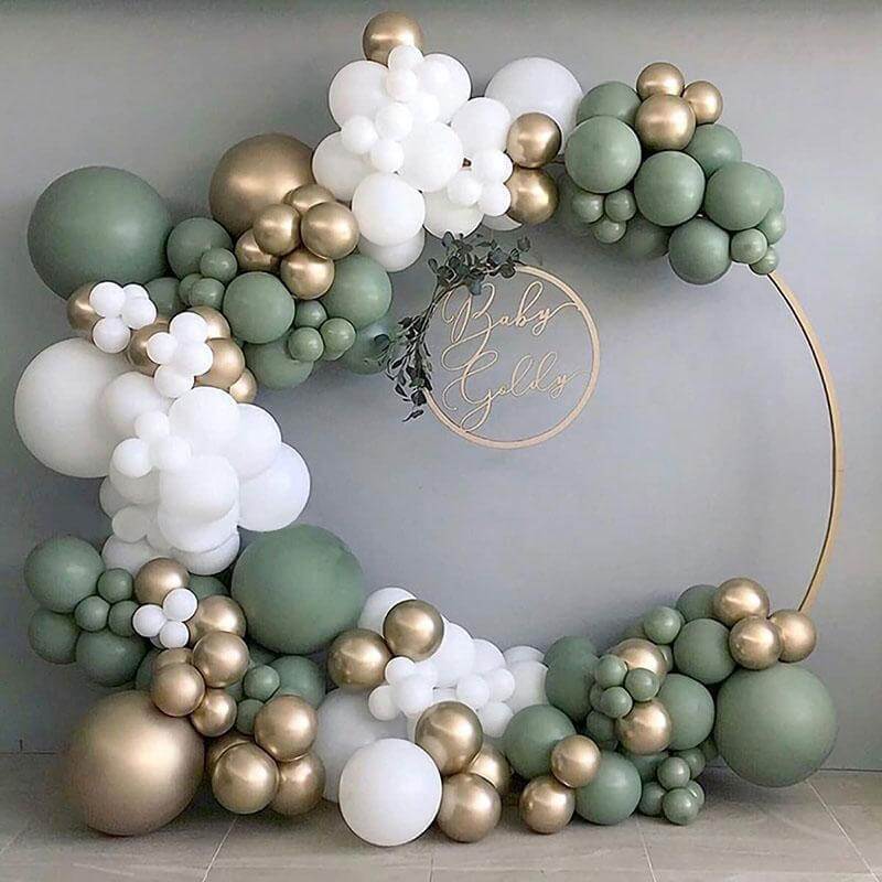 Retro Green White Gold Birthday Balloon Garland Arch Kit-ubackdrop