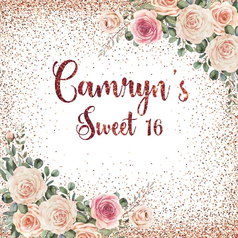 Rose Gold Glitter Sweet 16 Backdrop for Girl's 16th Birthday-ubackdrop
