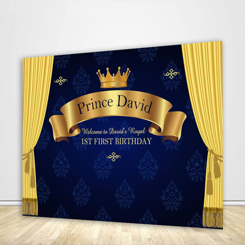 Royal Blue Prince 1st First Birthday Backdrop-ubackdrop