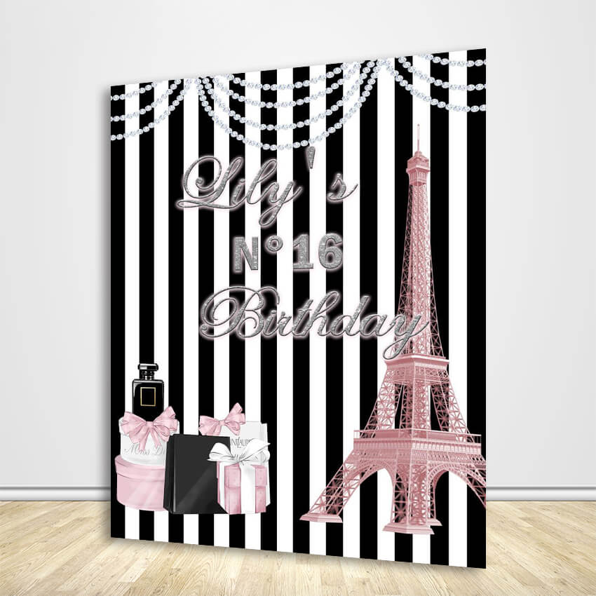 Stripes Inspired Eiffel Tower 16th Birthday Party Decoration Banner-ubackdrop