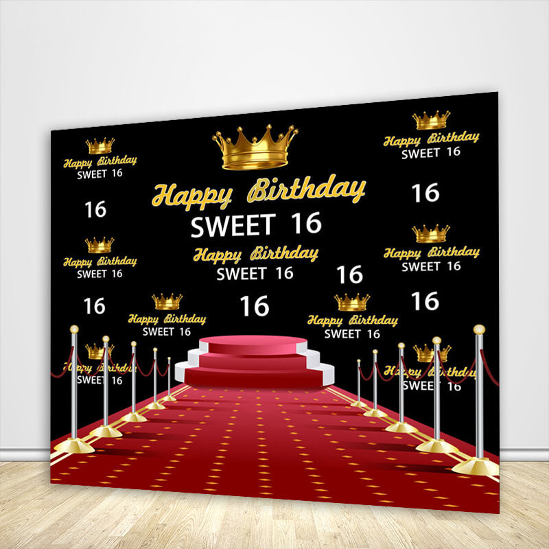 Sweet 16 Backdrop Ideas Sweet Sixteen Birthday Photo Backdrop Crown Red Carpet Backdrop-ubackdrop