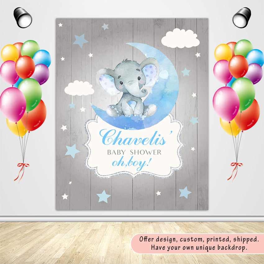 Elephant Boy Table Backdrop Moon& Clouds&Stars Kids Birthday-ubackdrop