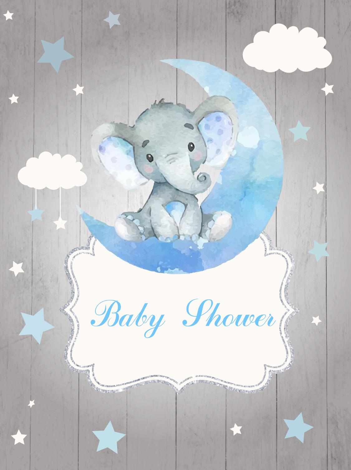 Elephant Boy Table Backdrop Moon& Clouds&Stars Kids Birthday-ubackdrop