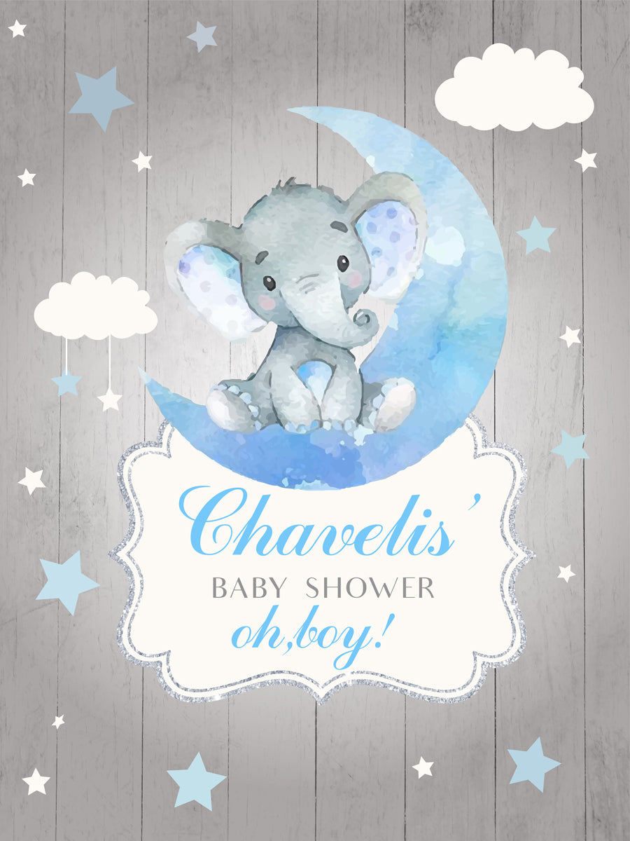 Elephant Boy Table Backdrop Moon& Clouds&Stars Kids Birthday-ubackdrop