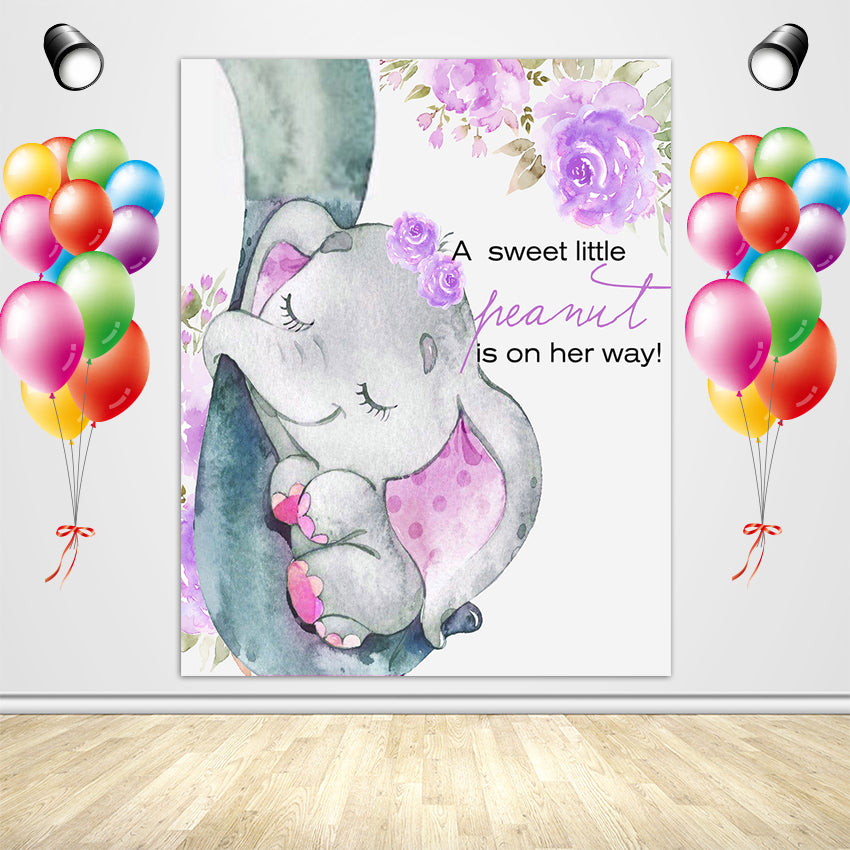 Elephant with Purple Flower for Baby Shower-ubackdrop