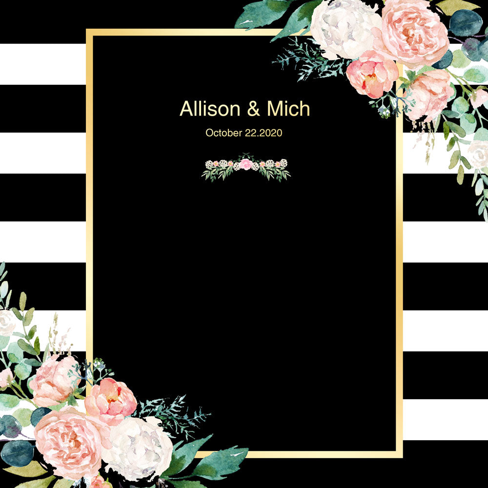 Black White Stripes Blush Floral Wedding Backdrop-ubackdrop