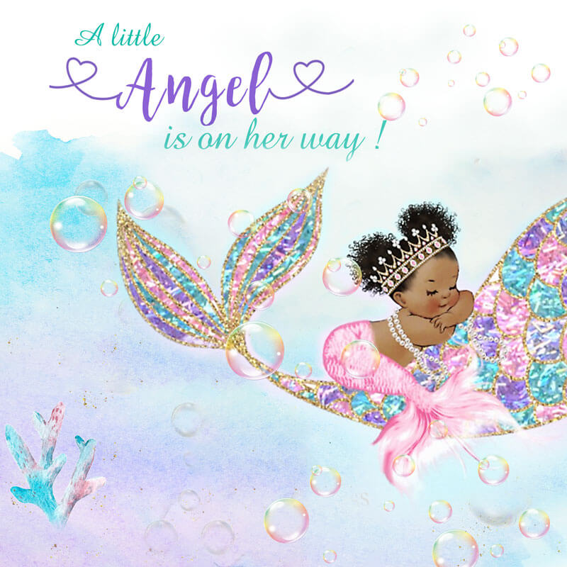 Little Mermaid Backdrop Mermaid Tail Baby Shower Decoration Banner - Designed, Printed & Shipped-ubackdrop