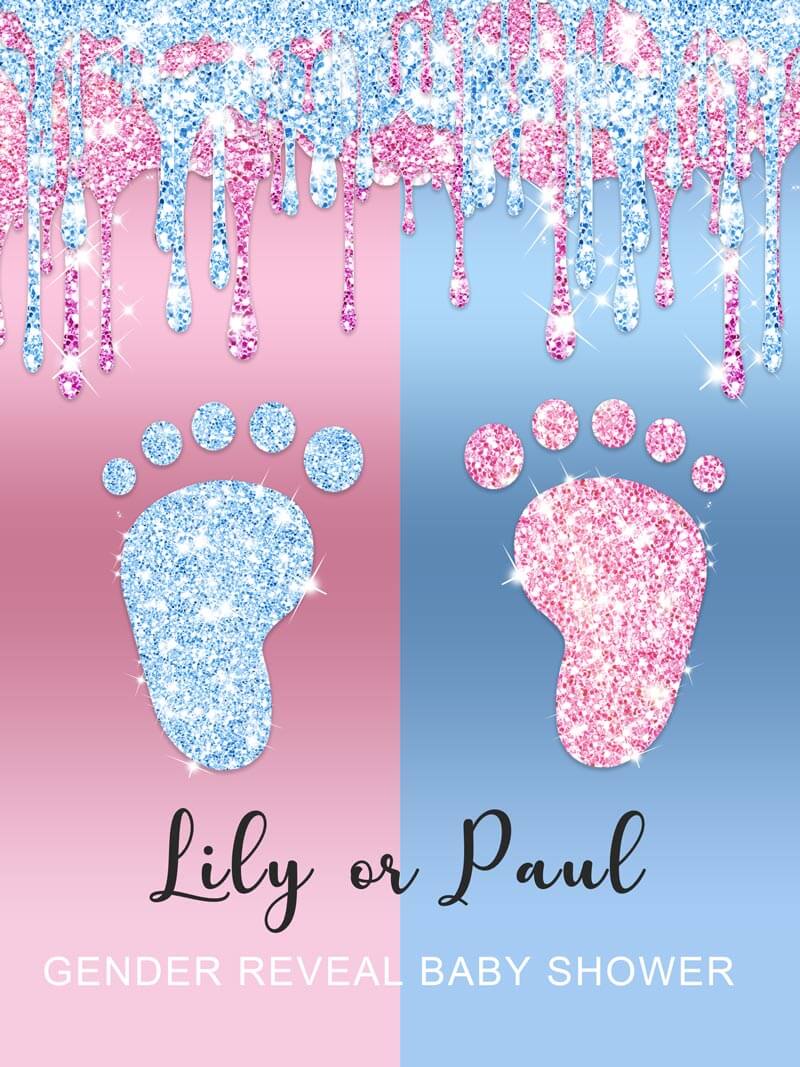 Blue or Pink Gender Reveal Backdrop Footprint Baby Shower Backdrop - Designed, Printed and Shipped-ubackdrop