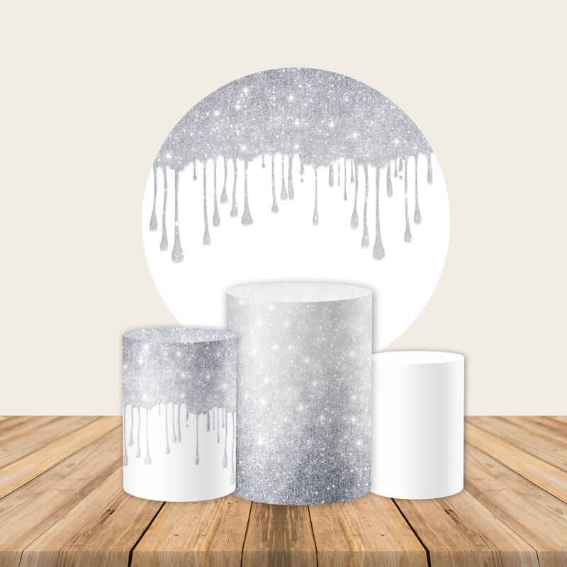Silver White Round Backdrop | Birthday Party Decoration - Designed, Printed and Shipped-ubackdrop