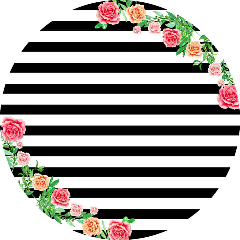 Black and White Stripes Round Backdrop | Floral Party Decoration - Designed, Printed and Shipped-ubackdrop