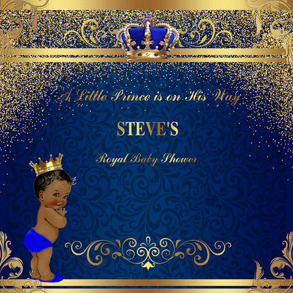 Blue and Gold Royal Prince Baby Shower Backdrop - Designed, Printed & Shipped-ubackdrop