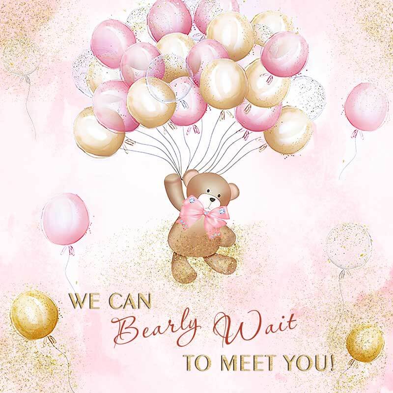 We Can Bearly Wait Girl Baby Shower Backdrop-ubackdrop