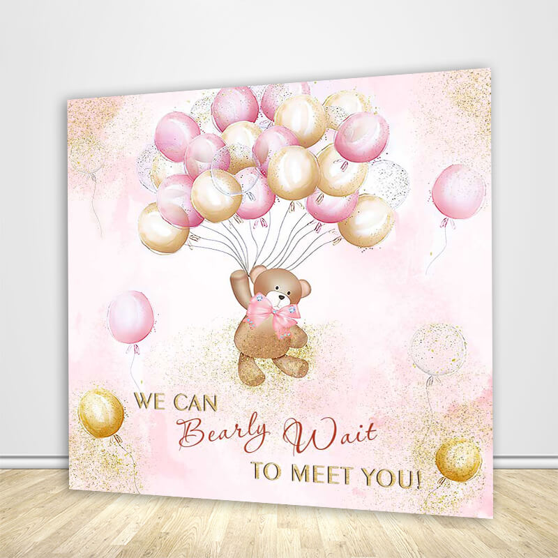 We Can Bearly Wait Girl Baby Shower Backdrop