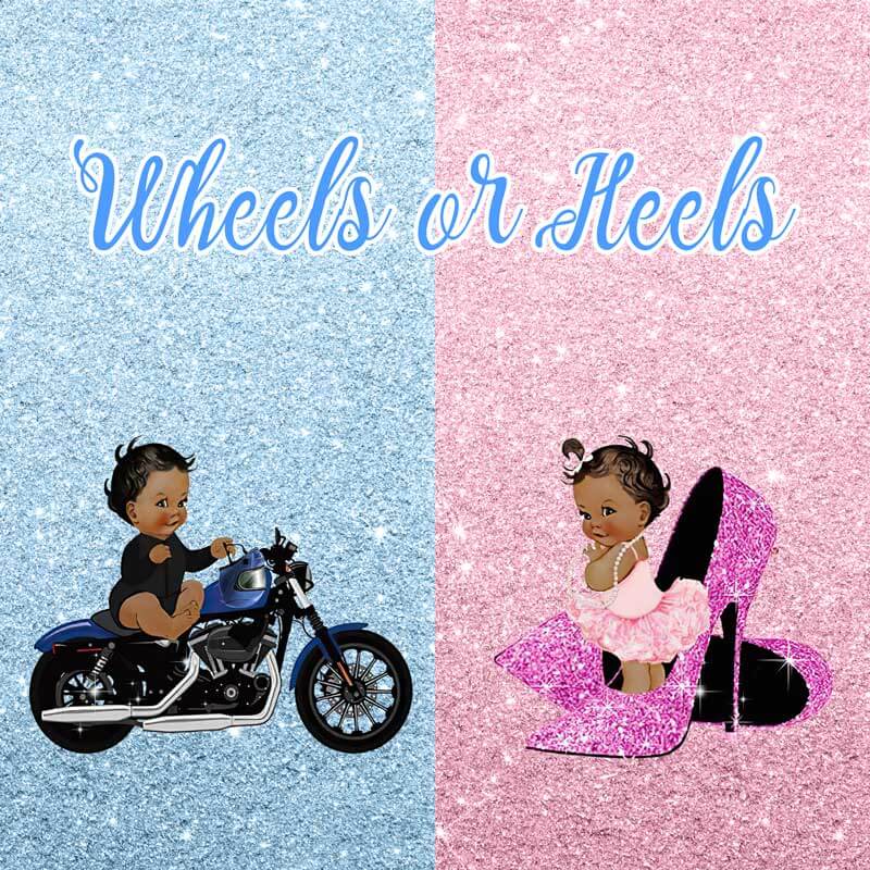 Wheels or Heels Gender Reveal Backdrop-ubackdrop