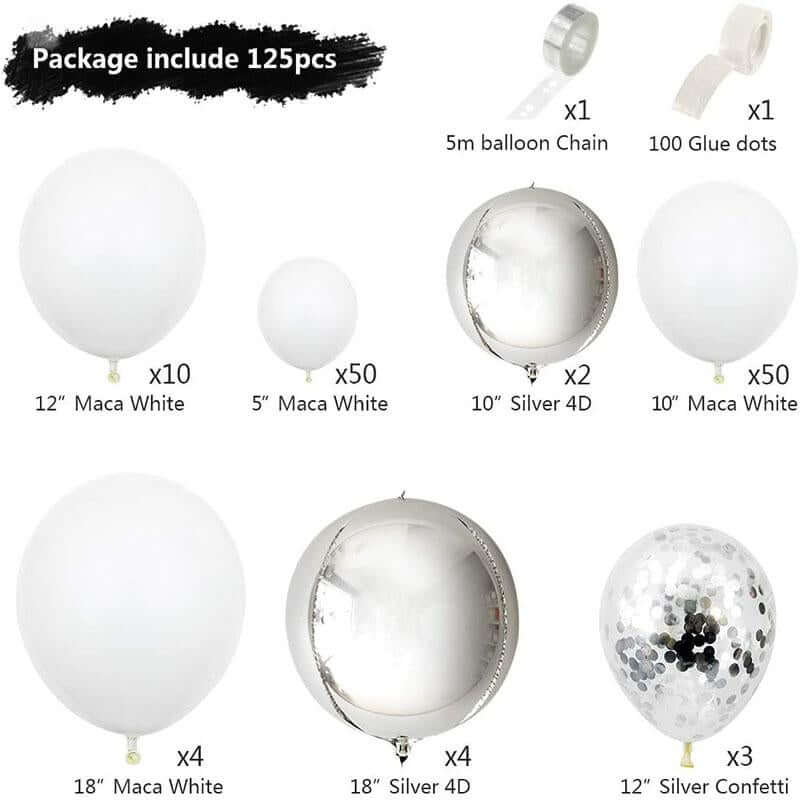 Wedding White Silver Balloon Garland Arch Kit-ubackdrop