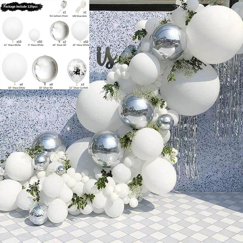 Wedding White Silver Balloon Garland Arch Kit-ubackdrop