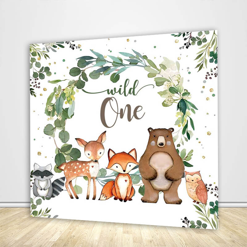 Wild One Woodland First Birthday Backdrop-ubackdrop