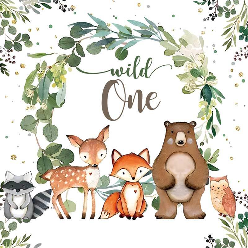 Wild One Woodland First Birthday Backdrop-ubackdrop