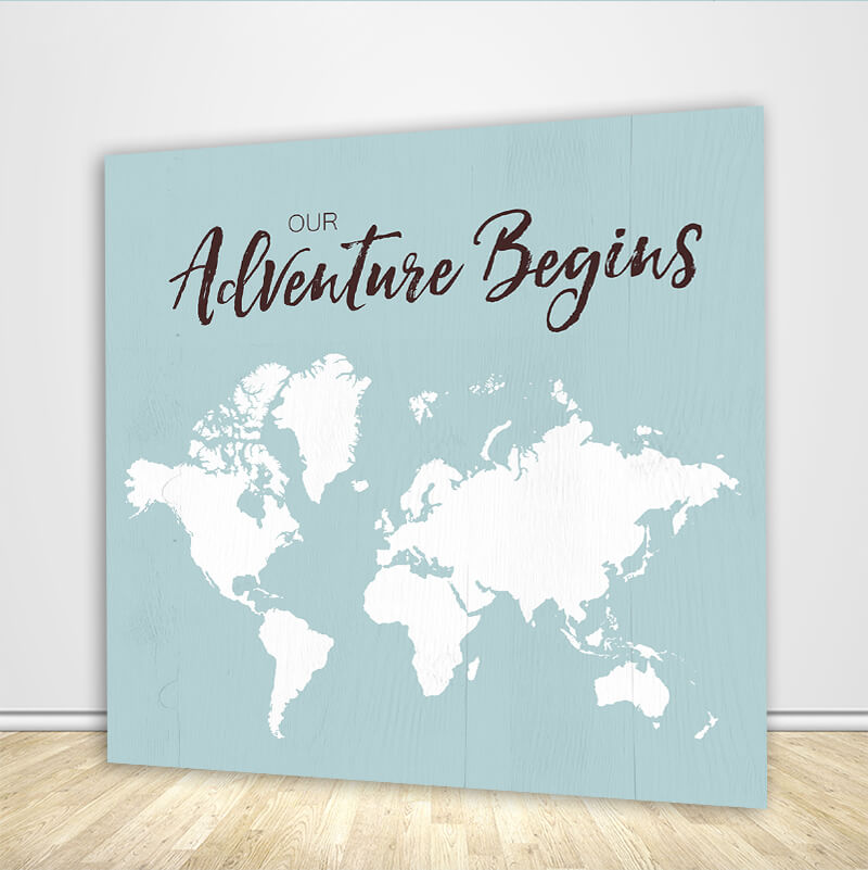 World Map Our Adventure Begins Wedding Backdrop-ubackdrop