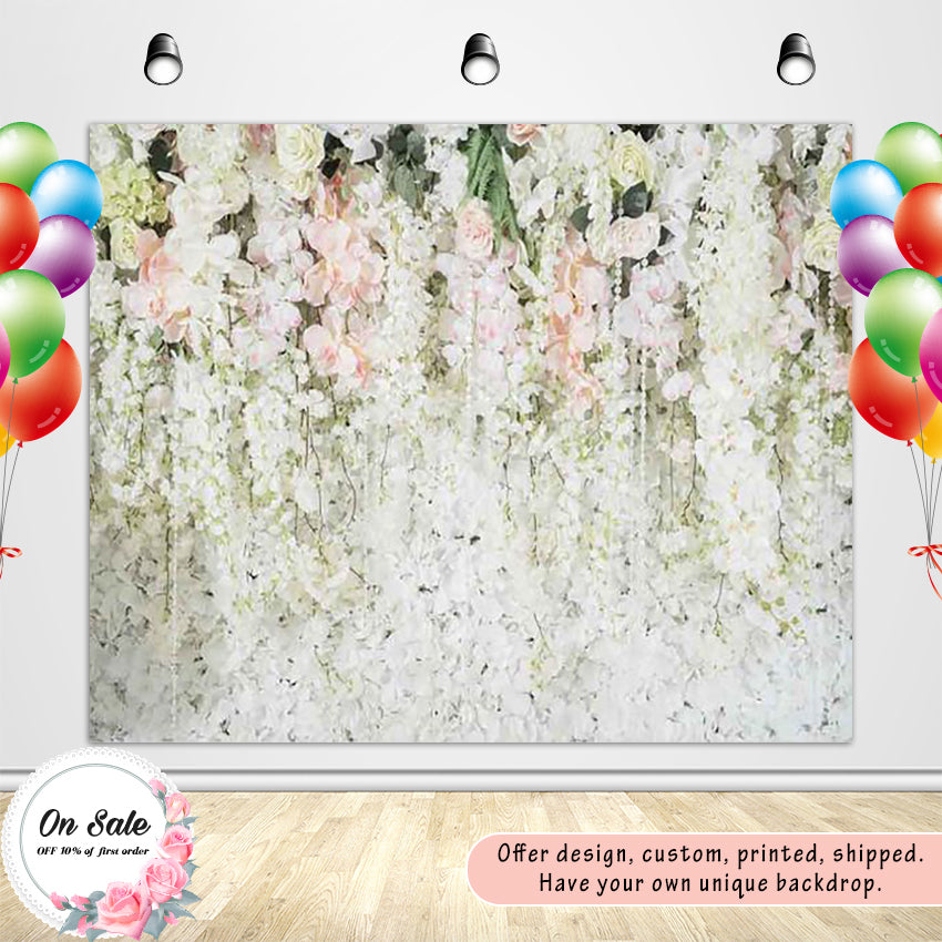 White and Pink Rose Flower Custom Backdrop-ubackdrop