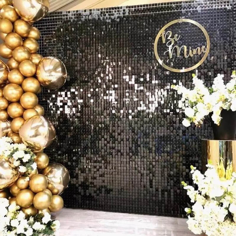 Black Shimmer Wall Panels – Easy Setup Wedding/Event/Theme Party Decorations-ubackdrop