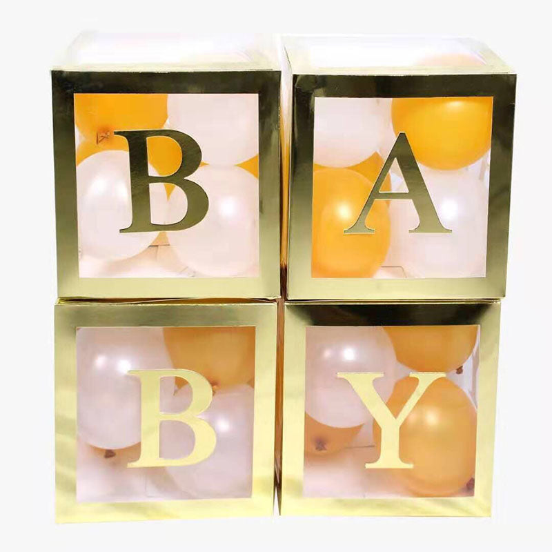 Baby Shower Boxes Party Decorations – 4pcs Transparent Balloons Boxes Décor with Letters-ubackdrop