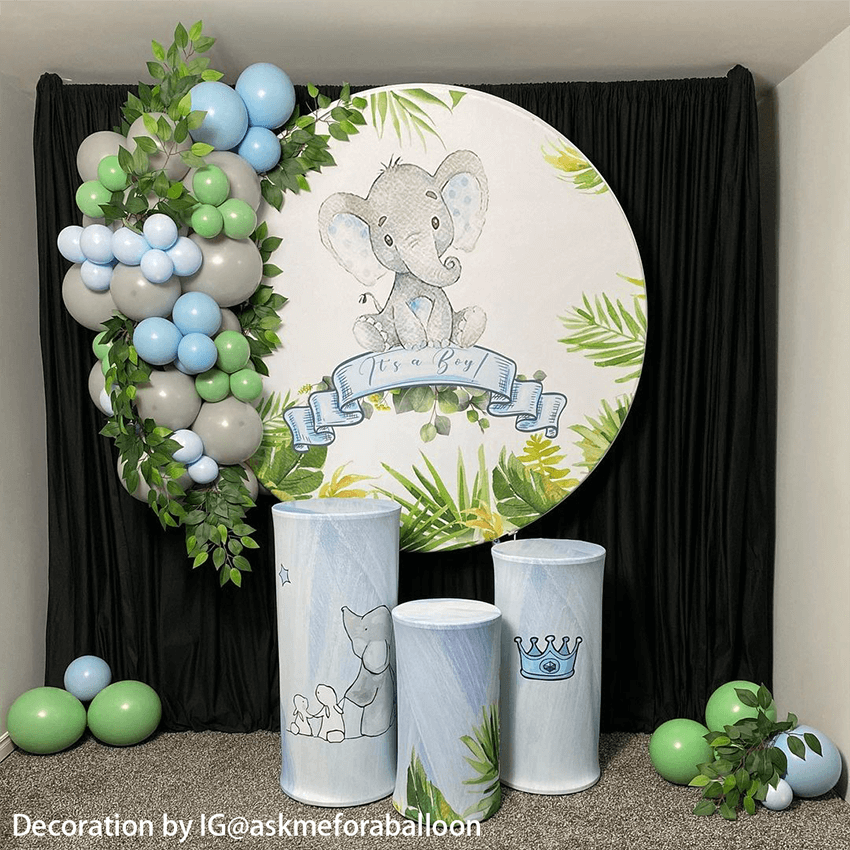 Backdrop Cover Elephant Themed Baby Shower Backdrop Aperturee Blue