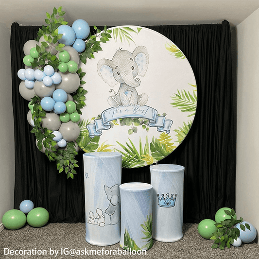 Circle Elephant Baby Shower Backdrop-ubackdrop