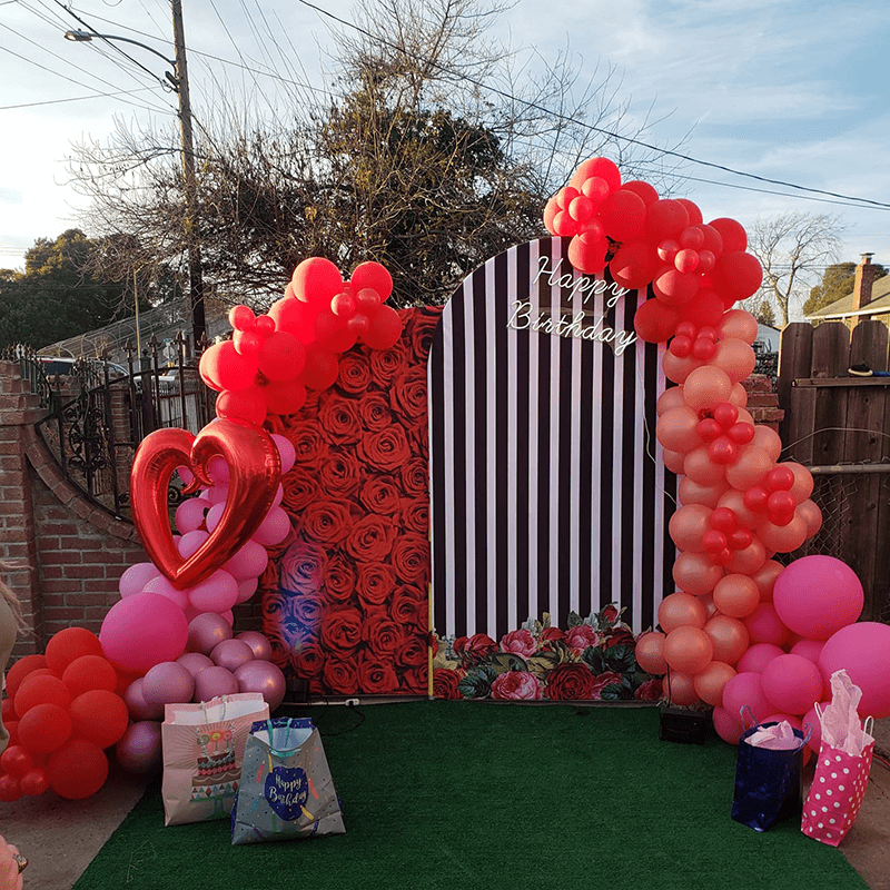 Rose & Stripes Theme Birthday Party Decoration Chiara Backdrop Arched Wall Covers ONLY-ubackdrop