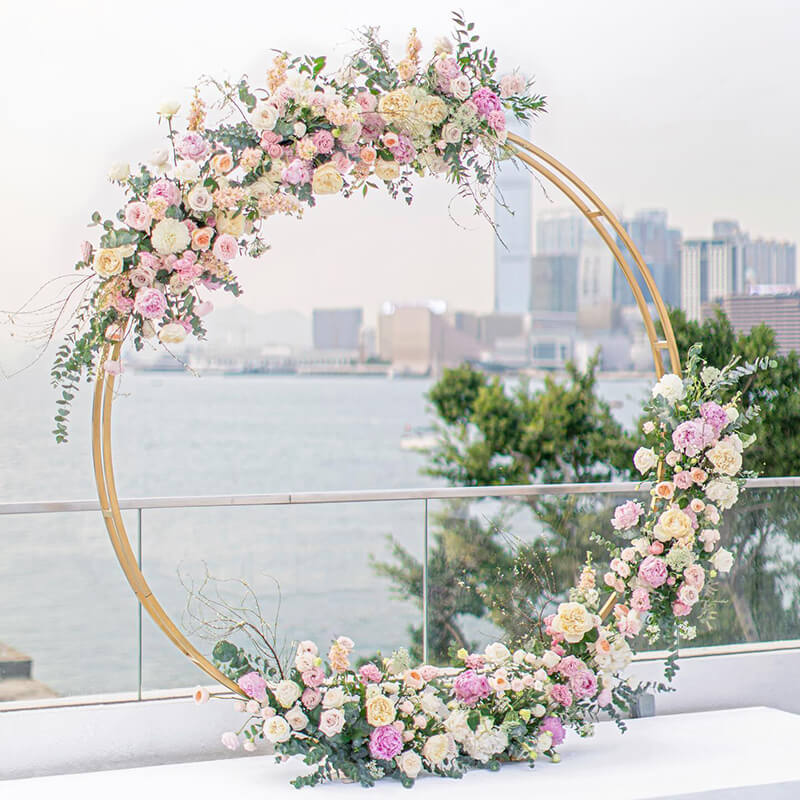 6.5ft Gold Wedding Arch Backdrop Stand Double Layer Round Stand Party Decoration-ubackdrop