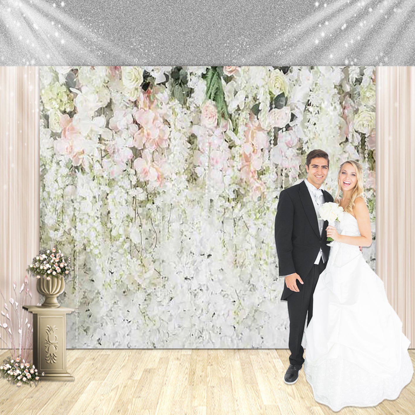 White and Pink Rose Flower Custom Backdrop-ubackdrop